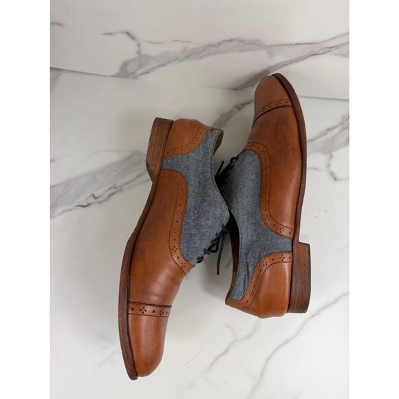 Cole Haan Men’s 10.5 Brown Leather Gray Canvas Cap Toe Oxford Shoes main image 7